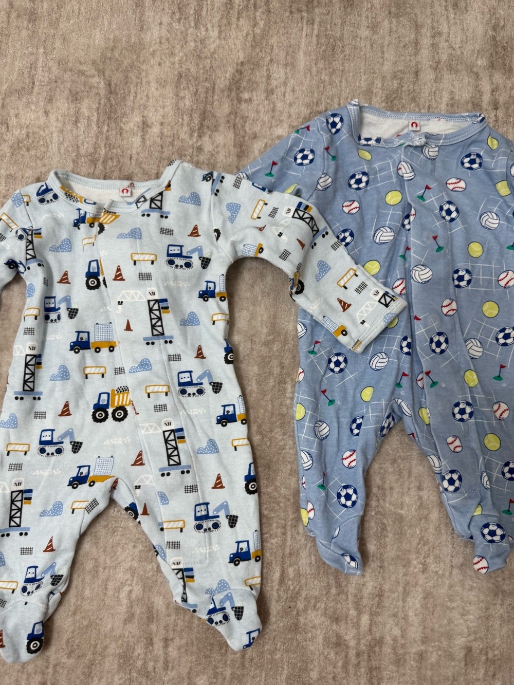 Magnetic Me Light Blue Construction & Blue Sports Print Footed One-Pieces